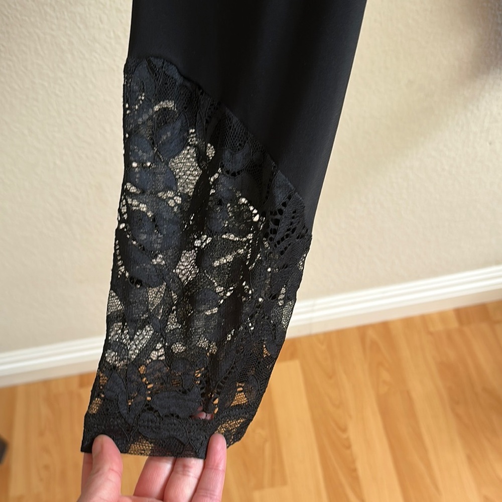 Elegant Black Lace Trim Pants